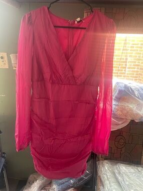 ANDREE BY UNIT Fuchsia Long-Sleeve V-Neck Dress